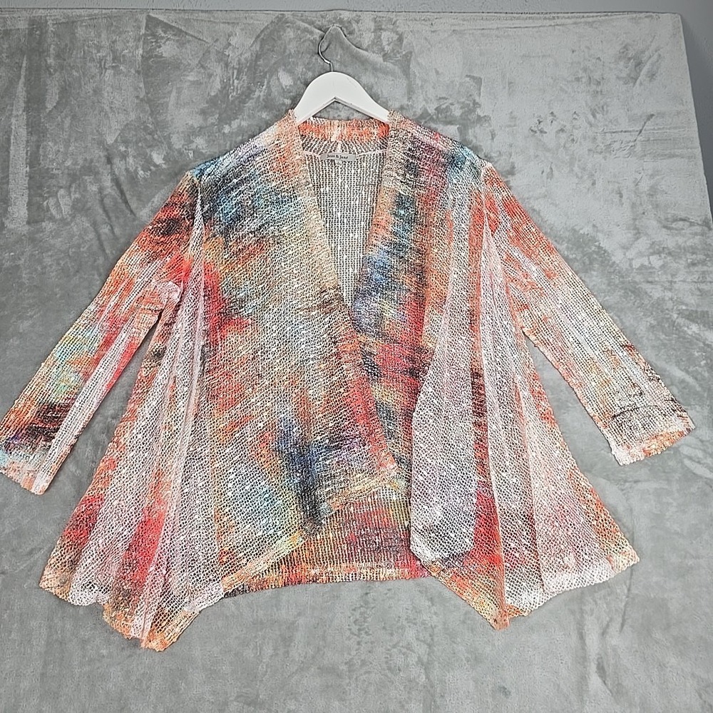 Jess‎ & Jane Open Weave Cardigan Large Colorful Sequins Artsy